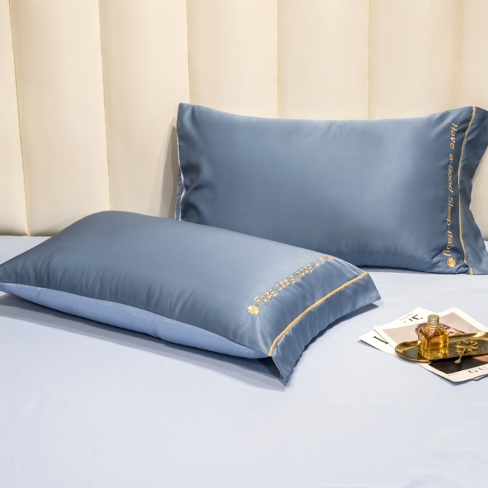 91家纺网 家纺一手货源 找家纺 骏腾2023新款水洗冰丝刺绣四件套真丝三件套-梦精灵 雾霾蓝