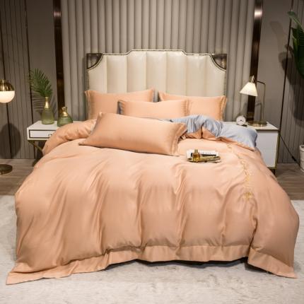 骏腾2023新款水洗冰丝刺绣四件套真丝三件套-梦精灵 西柚橙