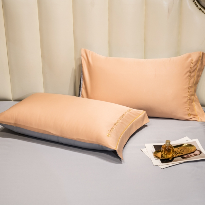 91家纺网 家纺一手货源 找家纺 骏腾2023新款水洗冰丝刺绣四件套真丝三件套-梦精灵 西柚橙