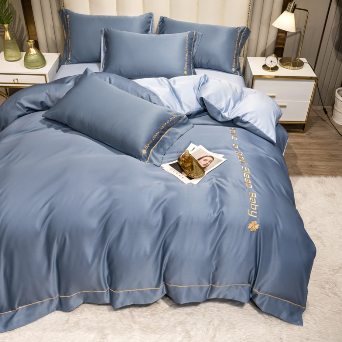 91家纺网 家纺一手货源 找家纺 （总）骏腾 2023水洗冰丝刺绣四件套水洗真丝三件套天丝床笠