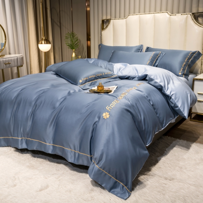 91家纺网 家纺一手货源 找家纺 （总）骏腾 2023水洗冰丝刺绣四件套水洗真丝三件套天丝床笠