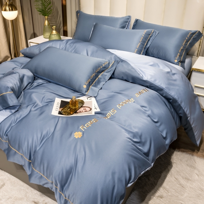 91家纺网 家纺一手货源 找家纺 （总）骏腾 2023水洗冰丝刺绣四件套水洗真丝三件套天丝床笠