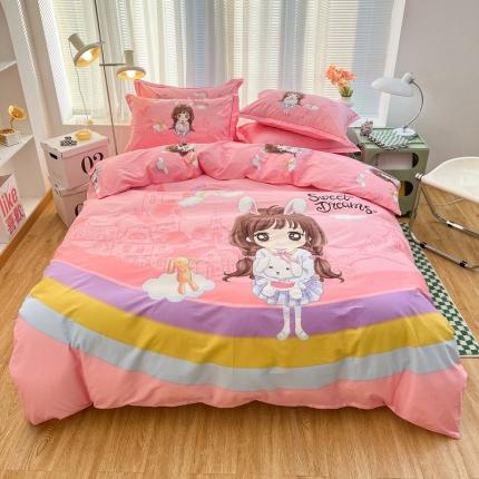 金爱家 2023新款大版纯棉卡通四件套 彩虹女孩-粉