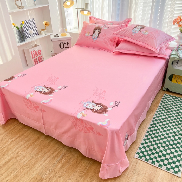 91家纺网 家纺一手货源 找家纺 金爱家 2023新款大版纯棉卡通四件套 彩虹女孩-粉