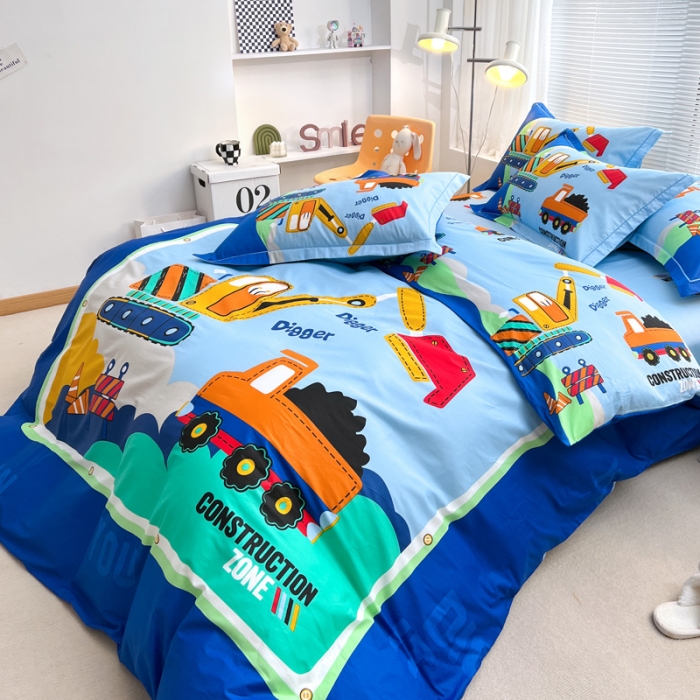 91家纺网 家纺一手货源 找家纺 金爱家 2023新款大版纯棉卡通四件套 城市男孩