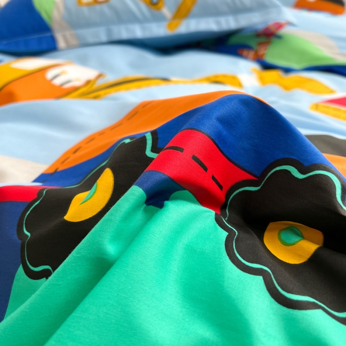 91家纺网 家纺一手货源 找家纺 金爱家 2023新款大版纯棉卡通四件套 城市男孩