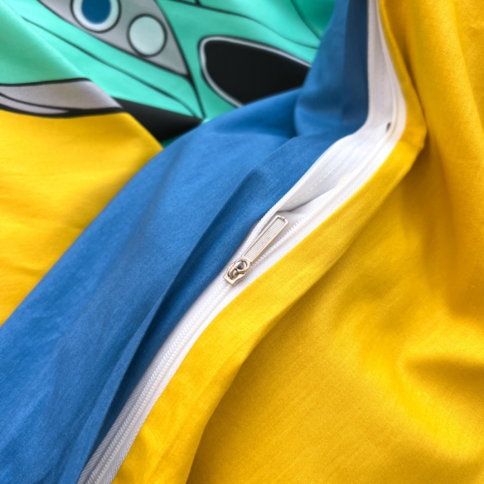 91家纺网 家纺一手货源 找家纺 金爱家 2023新款大版纯棉卡通四件套 赛车之旅-兰