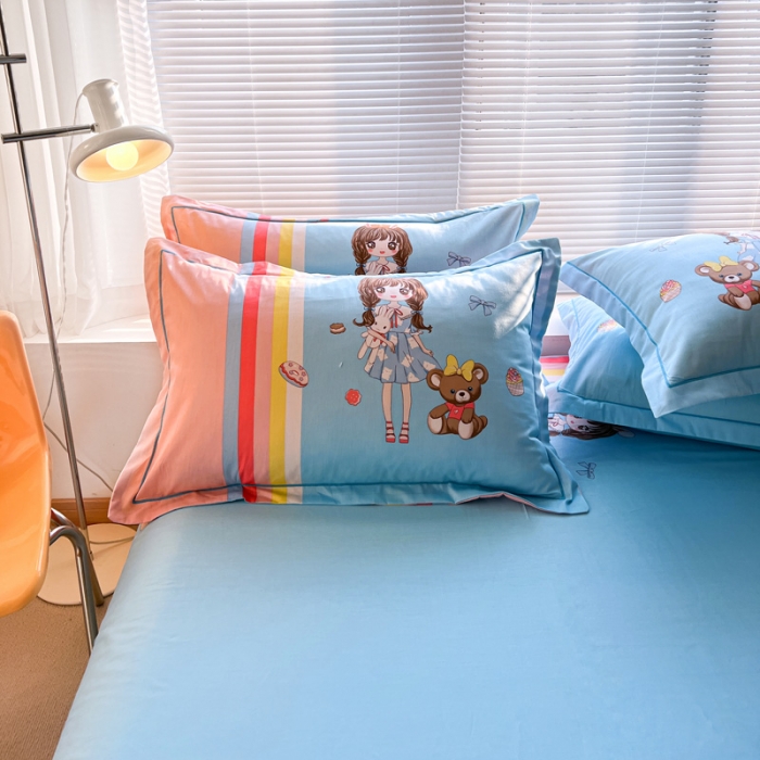 91家纺网 家纺一手货源 找家纺 金爱家 2023新款大版纯棉卡通四件套 少女梦