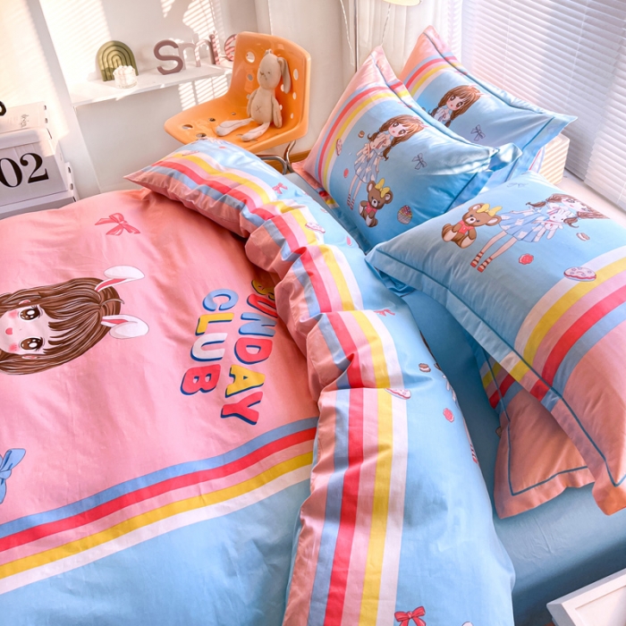 91家纺网 家纺一手货源 找家纺 金爱家 2023新款大版纯棉卡通四件套 少女梦