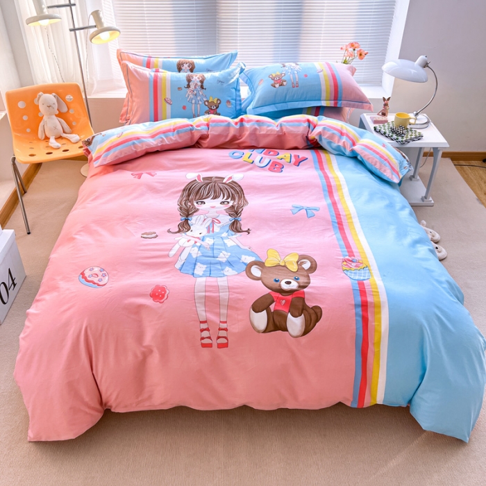 91家纺网 家纺一手货源 找家纺 金爱家 2023新款大版纯棉卡通四件套 少女梦