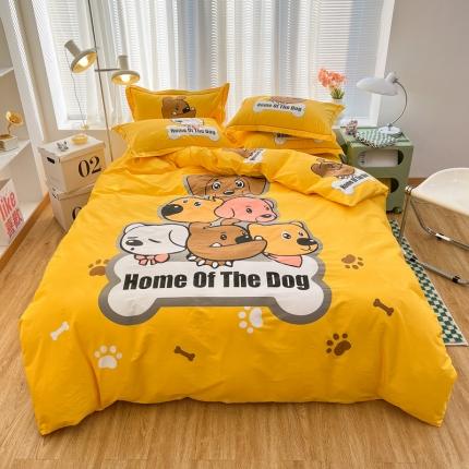 91家纺网 家纺一手货源 找家纺 金爱家 2023新款大版纯棉卡通四件套 汪星人-黄