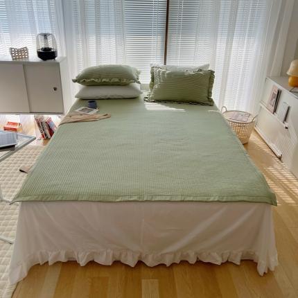 91家纺网 家纺一手货源 找家纺 六巷胡同 2022新款雪纺纱绗缝床盖三件套 草绿