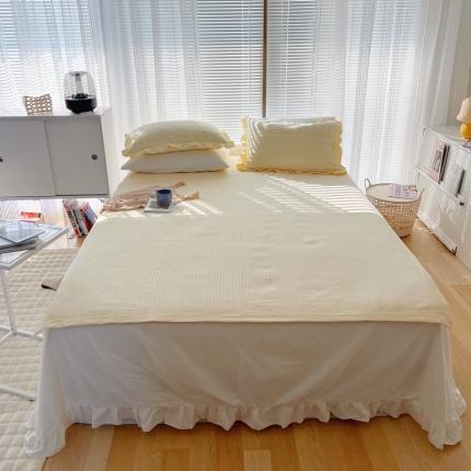 91家纺网 家纺一手货源 找家纺 六巷胡同 2022新款雪纺纱绗缝床盖三件套 奶黄