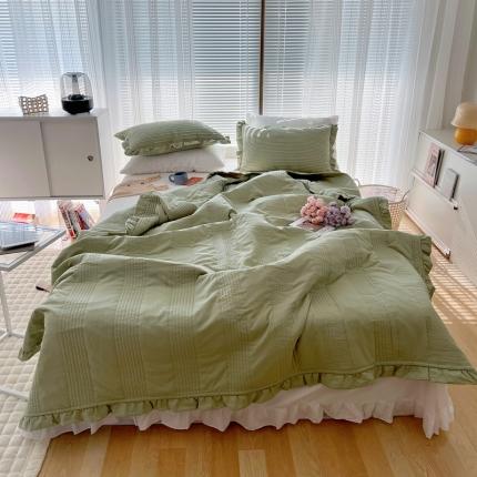 91家纺网 家纺一手货源 找家纺 六巷胡同 2022新款雪纺纱绗缝夏被三件套 草绿
