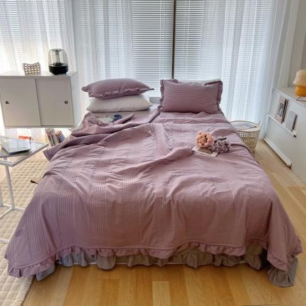 91家纺网 家纺一手货源 找家纺 六巷胡同 2022新款雪纺纱绗缝夏被三件套 灰紫