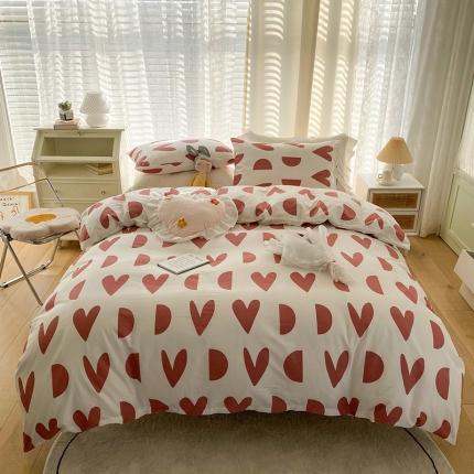 珺柔家纺 2022新款13372全棉印花四件套（三） 比心红
