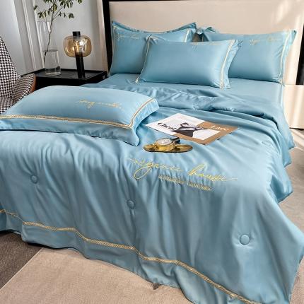 91家纺网 家纺一手货源 找家纺 吾诺家居 2022新款金边刺绣夏被四件套 金边石兰