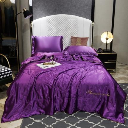 91家纺网 家纺一手货源 找家纺 梦尚舒新款水洗真丝冰丝天丝夏被四件套床单款床笠款 紫罗兰