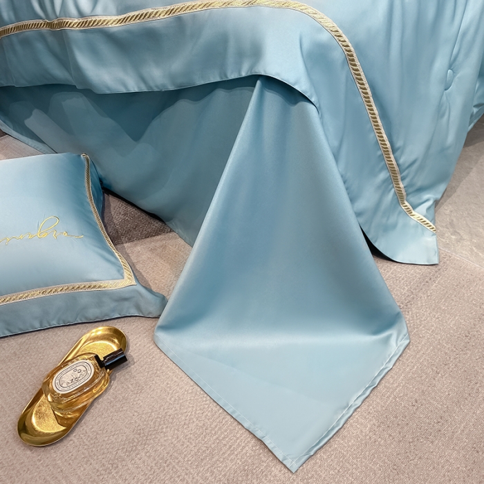 91家纺网 家纺一手货源 找家纺 吾诺家居 2022新款金边刺绣夏被四件套 金边石兰