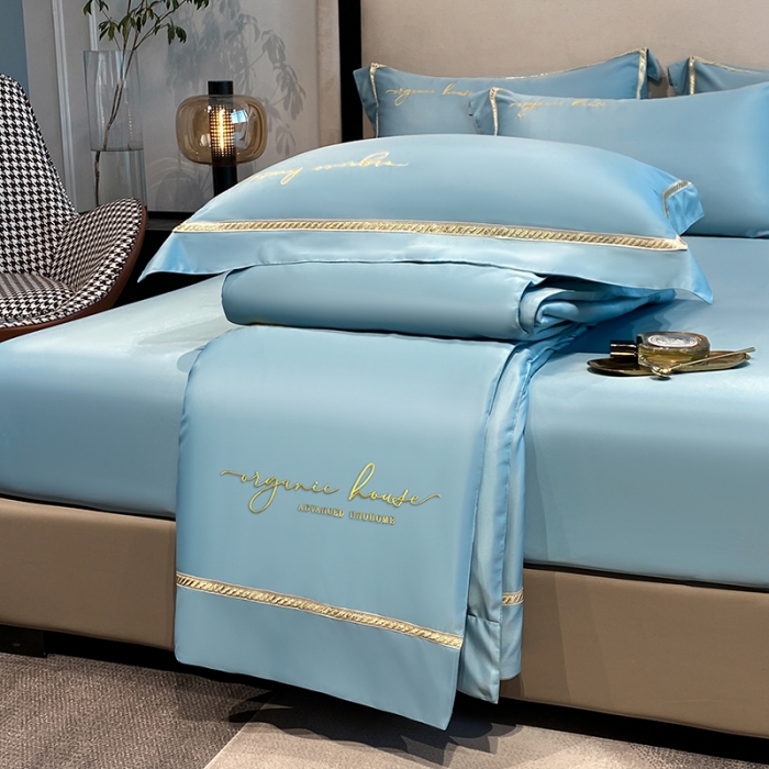 91家纺网 家纺一手货源 找家纺 吾诺家居 2022新款金边刺绣夏被四件套 金边石兰