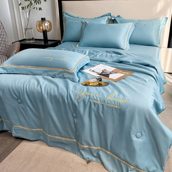 91家纺网 家纺一手货源 找家纺 吾诺家居 2022新款金边刺绣夏被四件套 金边石兰