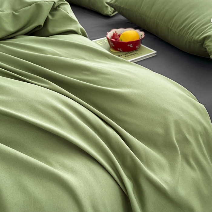 91家纺网 家纺一手货源 找家纺 曼谷家纺纯色简约刺绣四件套柔软磨毛床上用字母豆绿灰