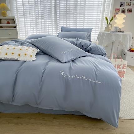 91家纺网 家纺一手货源 找家纺 曼谷家纺纯色简约刺绣四件套柔软磨毛床上用字母纯海盐