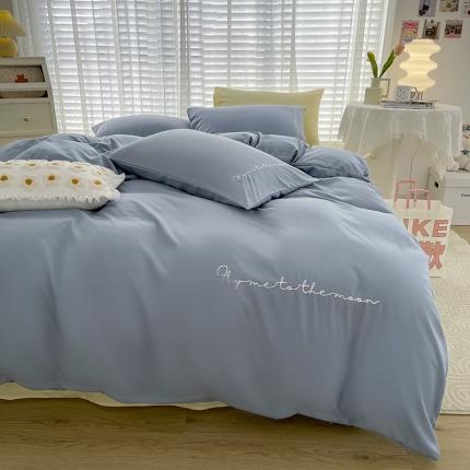 91家纺网 家纺一手货源 找家纺 （总）曼谷家纺纯色简约刺绣四件套柔软磨毛床上用