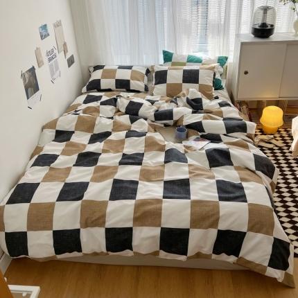 91家纺网 家纺一手货源 找家纺 XIWEN希文家纺2022全棉棋盘格13372四件套宝丽卡其