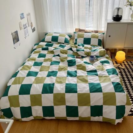 91家纺网 家纺一手货源 找家纺 XIWEN-希文家纺2022全棉棋盘格13372四件套宝丽绿