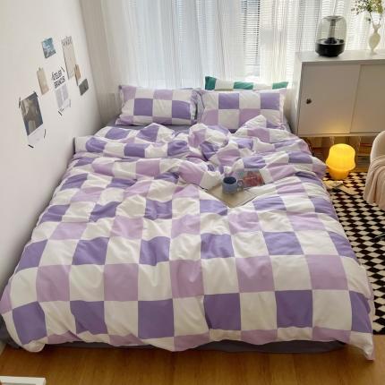 91家纺网 家纺一手货源 找家纺 XIWEN-希文家纺2022全棉棋盘格13372四件套宝丽紫