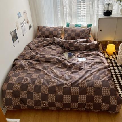 91家纺网 家纺一手货源 找家纺 XIWEN-希文家纺2022全棉棋盘格13372四件套古斯拉