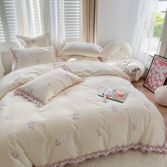 91家纺网 家纺一手货源 找家纺 （总）馨蕊 2022春夏新品全棉水洗棉高定系列-桃溪-奶昔