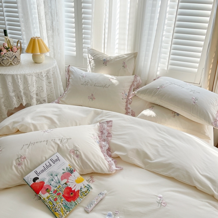 91家纺网 家纺一手货源 找家纺 （总）馨蕊 2022春夏新品全棉水洗棉高定系列-桃溪-奶昔