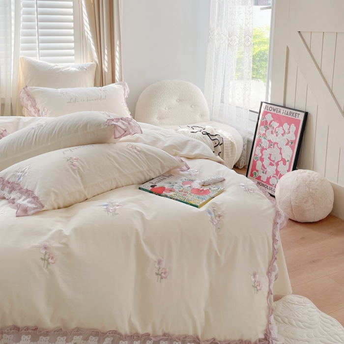 91家纺网 家纺一手货源 找家纺 （总）馨蕊 2022春夏新品全棉水洗棉高定系列-桃溪-奶昔