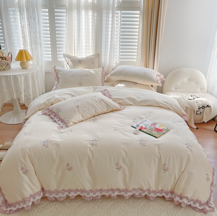 91家纺网 家纺一手货源 找家纺 （总）馨蕊 2022春夏新品全棉水洗棉高定系列-桃溪-奶昔