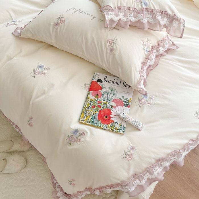 91家纺网 家纺一手货源 找家纺 （总）馨蕊 2022春夏新品全棉水洗棉高定系列-桃溪-奶昔