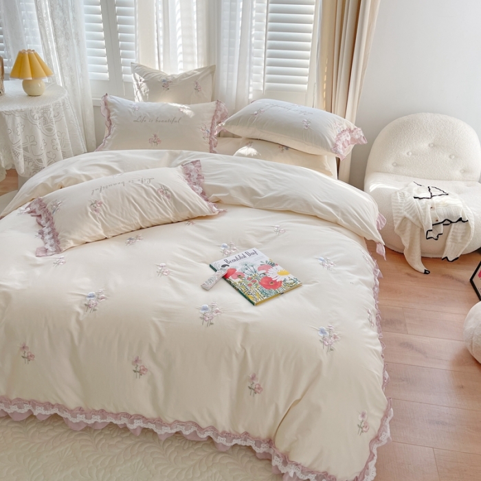 91家纺网 家纺一手货源 找家纺 （总）馨蕊 2022春夏新品全棉水洗棉高定系列-桃溪-奶昔