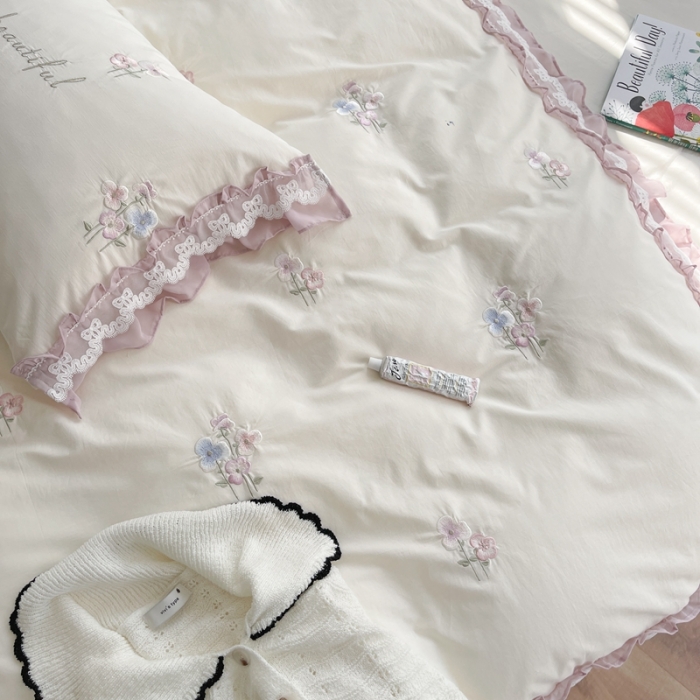 91家纺网 家纺一手货源 找家纺 （总）馨蕊 2022春夏新品全棉水洗棉高定系列-桃溪-奶昔