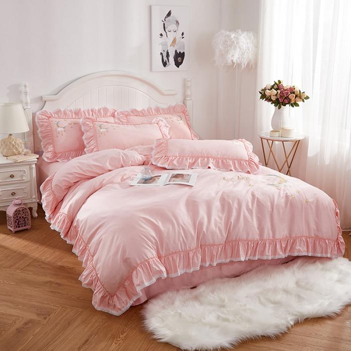 91家纺网 家纺一手货源 找家纺 （总）亲亲公主 新款全棉韩版公主风刺绣四件套