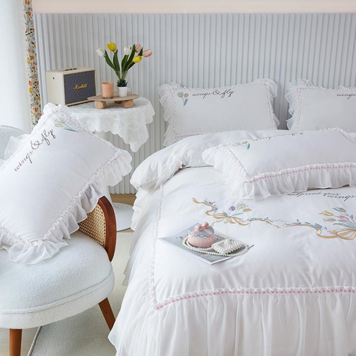 91家纺网 家纺一手货源 找家纺 （总）亲亲公主全棉绣花韩版公主风蕾丝四件套