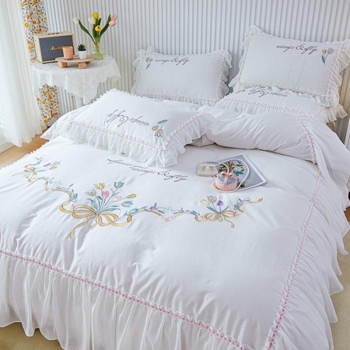 91家纺网 家纺一手货源 找家纺 （总）亲亲公主全棉绣花韩版公主风蕾丝四件套