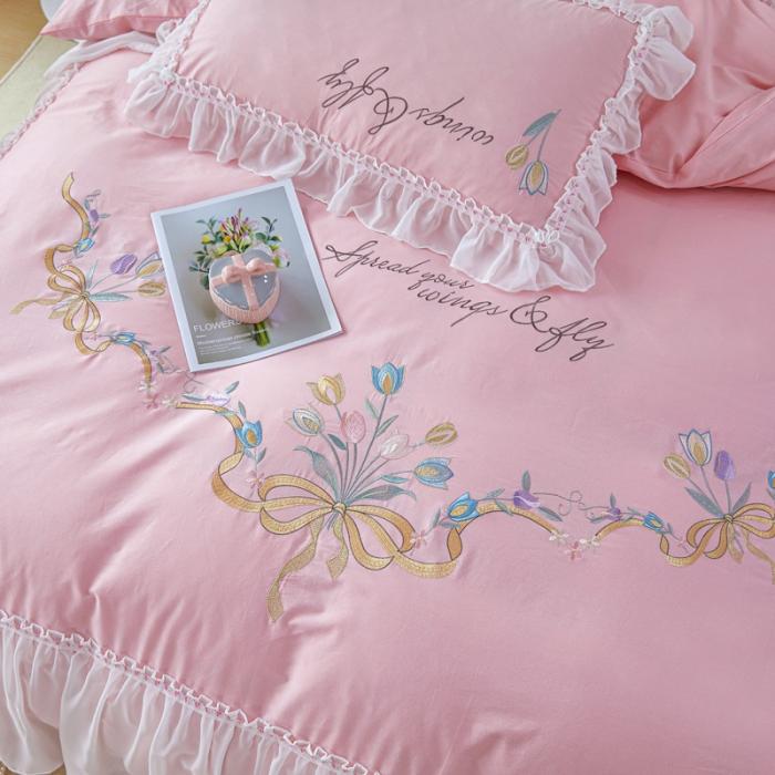 91家纺网 家纺一手货源 找家纺 （总）亲亲公主全棉绣花韩版公主风蕾丝四件套