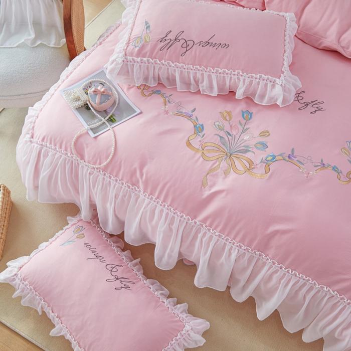 91家纺网 家纺一手货源 找家纺 （总）亲亲公主全棉绣花韩版公主风蕾丝四件套