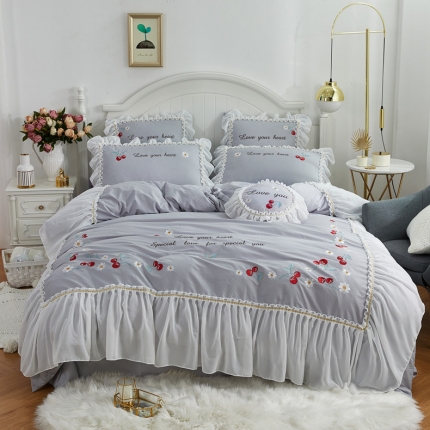 91家纺网 家纺一手货源 找家纺 （总）亲亲公主全棉绣花韩版公主风蕾丝四件套