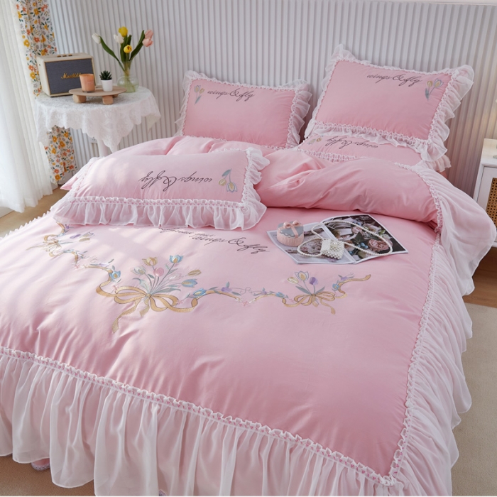 91家纺网 家纺一手货源 找家纺 （总）亲亲公主全棉绣花韩版公主风蕾丝四件套