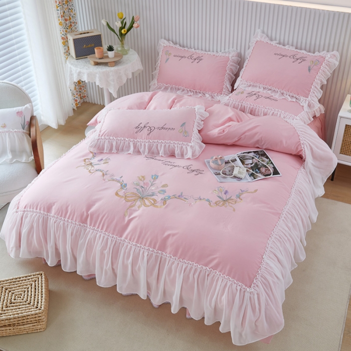 91家纺网 家纺一手货源 找家纺 （总）亲亲公主全棉绣花韩版公主风蕾丝四件套