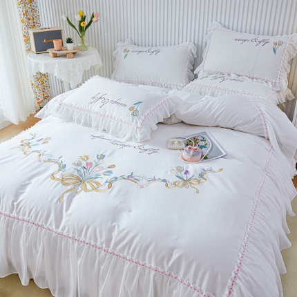 （总）亲亲公主全棉绣花韩版公主风蕾丝四件套