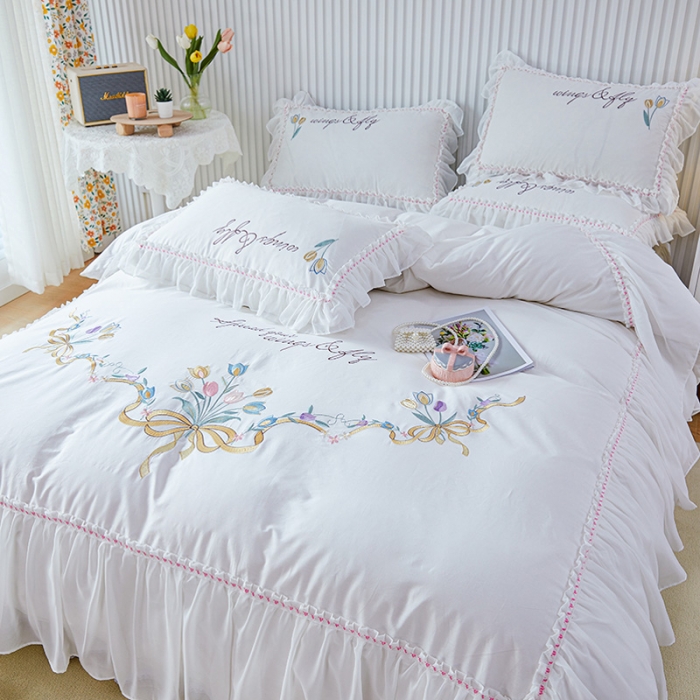 91家纺网 家纺一手货源 找家纺 （总）亲亲公主全棉绣花韩版公主风蕾丝四件套