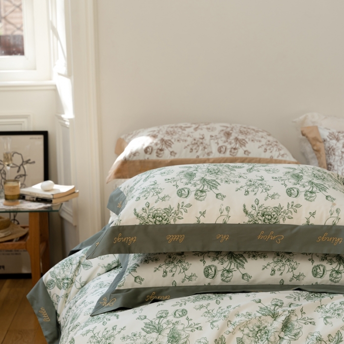 91家纺网 家纺一手货源 找家纺 优然居 新款100支数码印花刺绣工艺款四件套-克里斯汀 绿